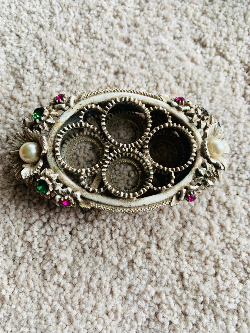 Florenza Jeweled Rhinestone and Pearl Adorned Metal Lipstick Holder Vintage
